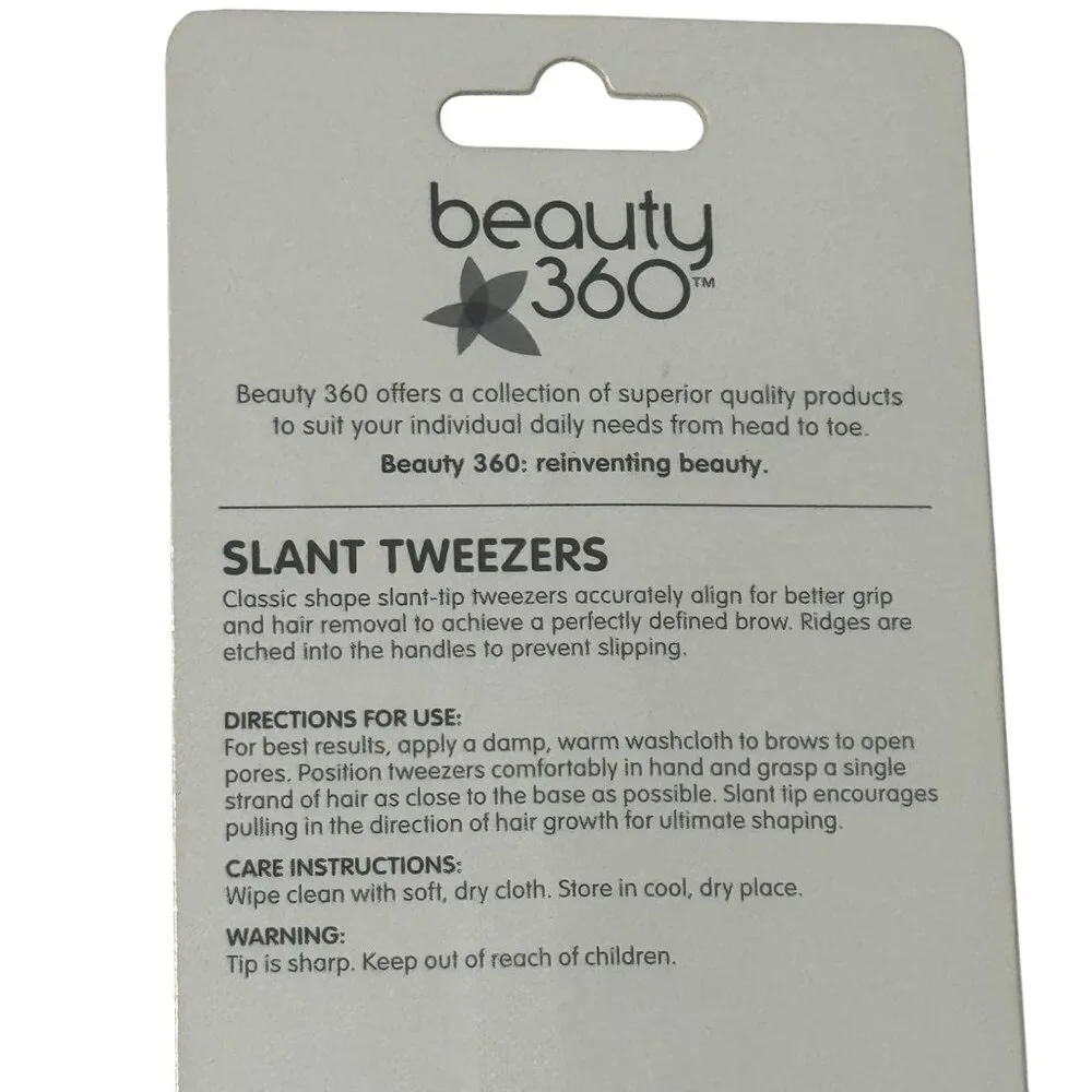 Beauty 360 Slant Tip Tweezers For Precision Hair Removal stainless steel‎ new.